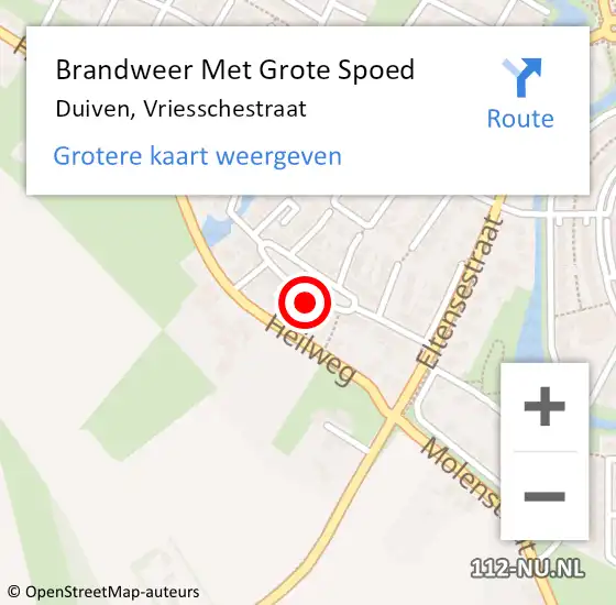 Locatie op kaart van de 112 melding: Brandweer Met Grote Spoed Naar Duiven, Vriesschestraat op 30 juni 2023 13:34