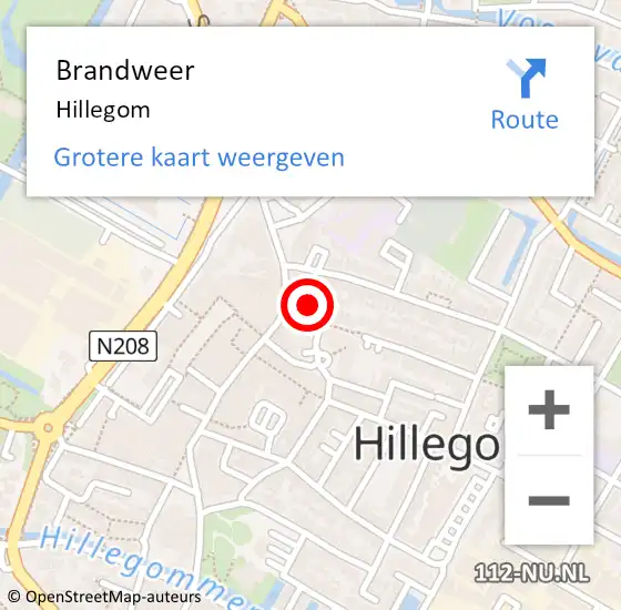 Locatie op kaart van de 112 melding: Brandweer Hillegom op 30 juni 2023 13:44