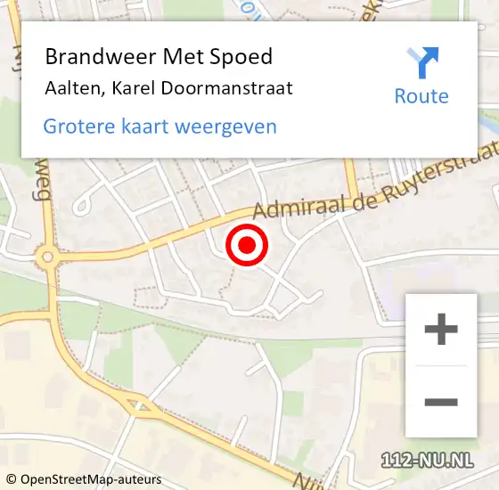 Locatie op kaart van de 112 melding: Brandweer Met Spoed Naar Aalten, Karel Doormanstraat op 30 augustus 2014 22:52