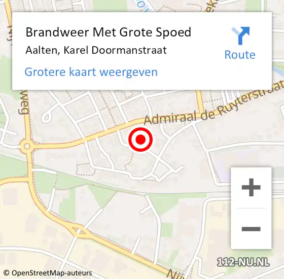 Locatie op kaart van de 112 melding: Brandweer Met Grote Spoed Naar Aalten, Karel Doormanstraat op 30 augustus 2014 22:53