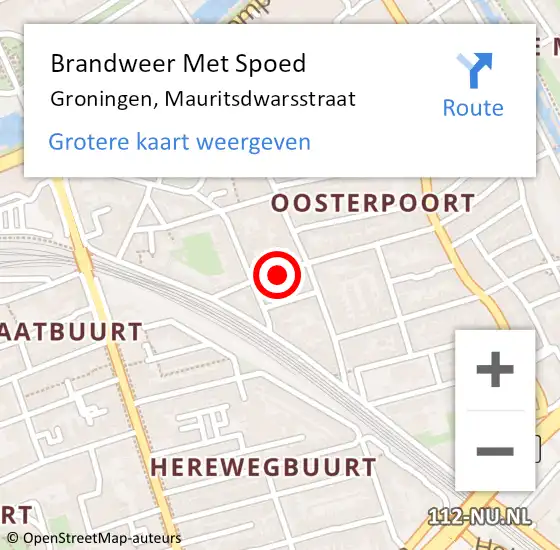 Locatie op kaart van de 112 melding: Brandweer Met Spoed Naar Groningen, Mauritsdwarsstraat op 30 juni 2023 14:33