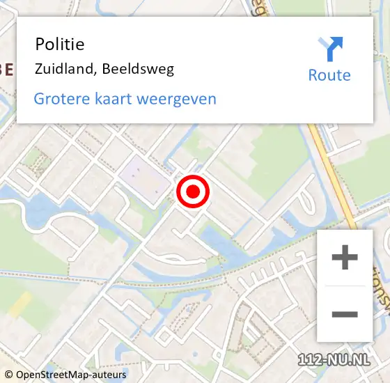 Locatie op kaart van de 112 melding: Politie Zuidland, Beeldsweg op 30 juni 2023 14:44