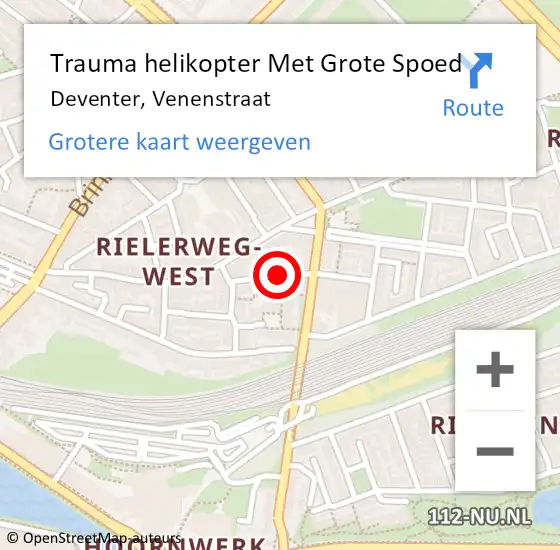 Locatie op kaart van de 112 melding: Trauma helikopter Met Grote Spoed Naar Deventer, Venenstraat op 30 juni 2023 14:49