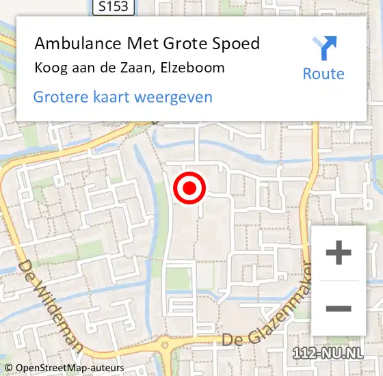 Locatie op kaart van de 112 melding: Ambulance Met Grote Spoed Naar Koog aan de Zaan, Elzeboom op 30 juni 2023 15:02