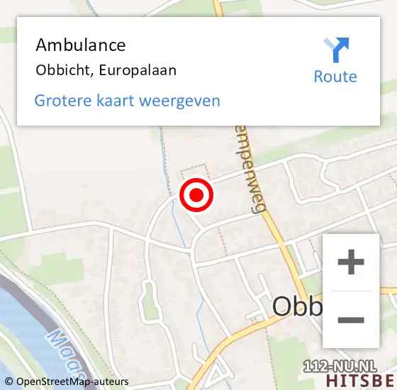 Locatie op kaart van de 112 melding: Ambulance Obbicht, Europalaan op 30 augustus 2014 23:04