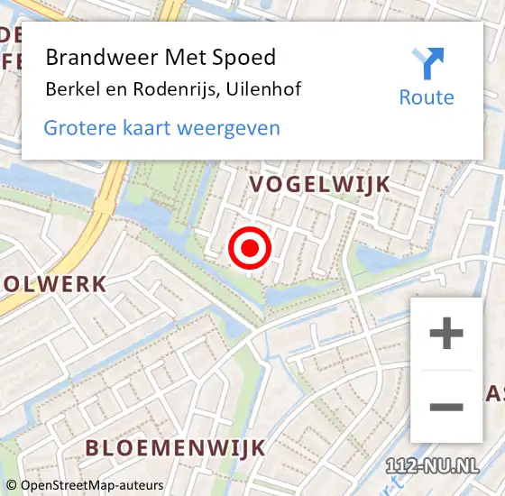 Locatie op kaart van de 112 melding: Brandweer Met Spoed Naar Berkel en Rodenrijs, Uilenhof op 30 juni 2023 15:26