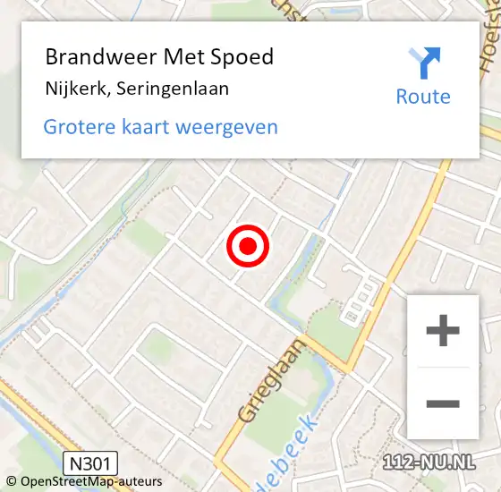 Locatie op kaart van de 112 melding: Brandweer Met Spoed Naar Nijkerk, Seringenlaan op 30 juni 2023 15:38