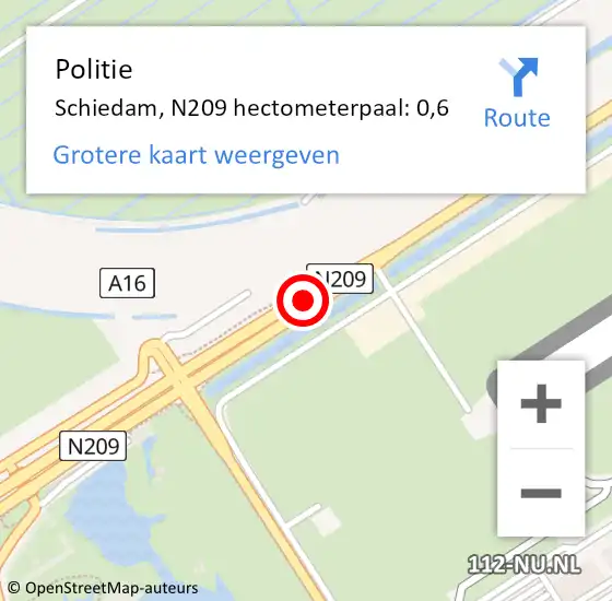Locatie op kaart van de 112 melding: Politie Schiedam, N209 hectometerpaal: 0,6 op 30 juni 2023 15:45