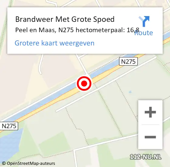 Locatie op kaart van de 112 melding: Brandweer Met Grote Spoed Naar Peel en Maas, N275 hectometerpaal: 16,8 op 30 juni 2023 16:12