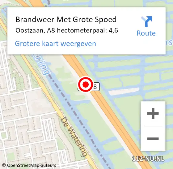 Locatie op kaart van de 112 melding: Brandweer Met Grote Spoed Naar Oostzaan, A8 hectometerpaal: 4,6 op 30 juni 2023 16:43