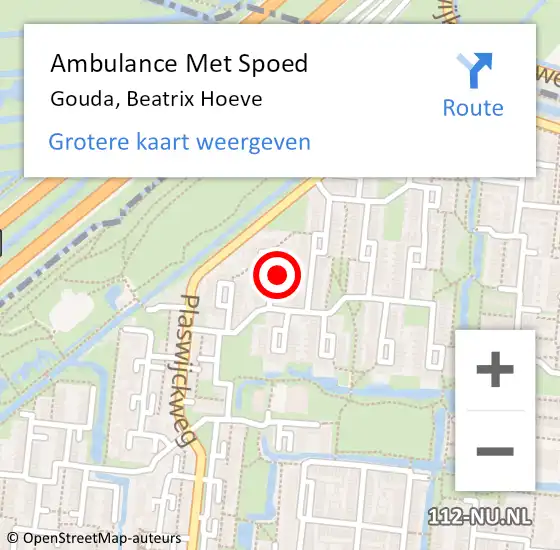 Locatie op kaart van de 112 melding: Ambulance Met Spoed Naar Gouda, Beatrix Hoeve op 30 juni 2023 16:48