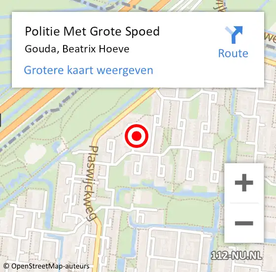 Locatie op kaart van de 112 melding: Politie Met Grote Spoed Naar Gouda, Beatrix Hoeve op 30 juni 2023 16:50