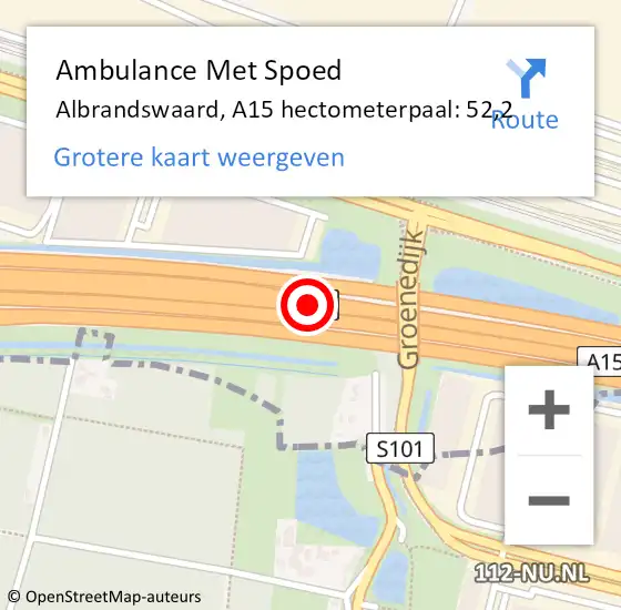 Locatie op kaart van de 112 melding: Ambulance Met Spoed Naar Albrandswaard, A15 hectometerpaal: 52,2 op 30 juni 2023 17:19