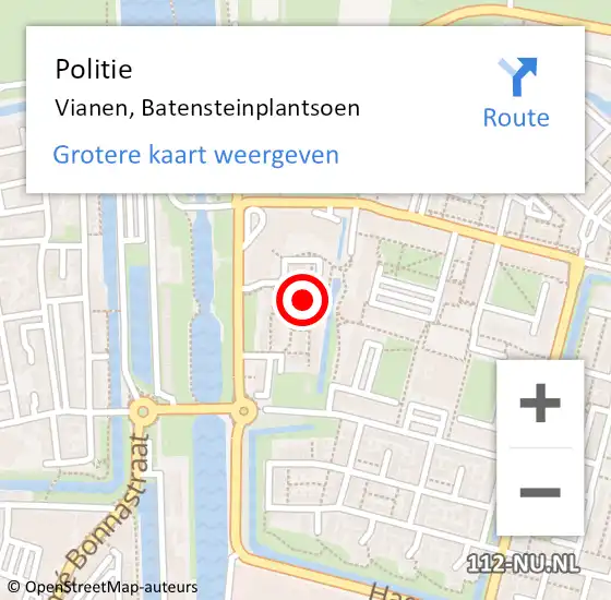 Locatie op kaart van de 112 melding: Politie Vianen, Batensteinplantsoen op 30 juni 2023 17:35