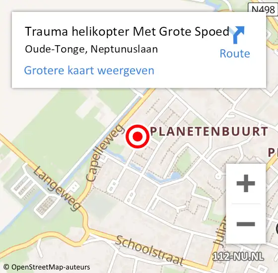 Locatie op kaart van de 112 melding: Trauma helikopter Met Grote Spoed Naar Oude-Tonge, Neptunuslaan op 30 juni 2023 17:36