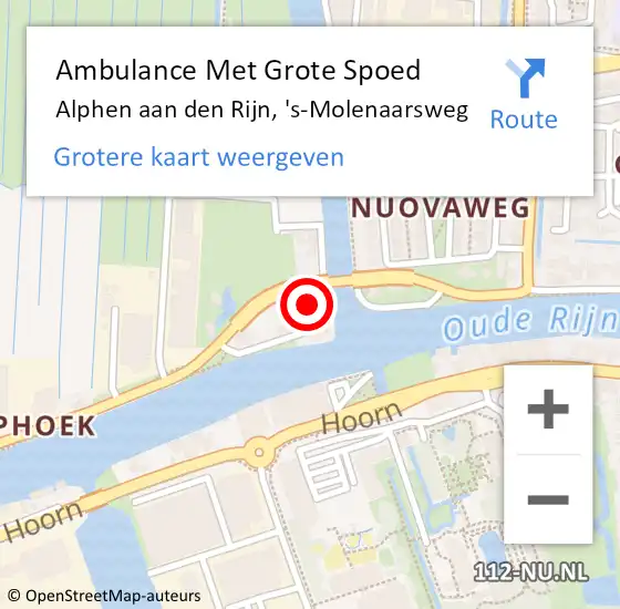 Locatie op kaart van de 112 melding: Ambulance Met Grote Spoed Naar Alphen aan den Rijn, 's-Molenaarsweg op 30 juni 2023 17:36