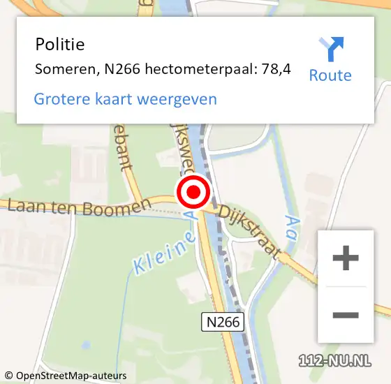 Locatie op kaart van de 112 melding: Politie Someren, N266 hectometerpaal: 78,4 op 30 juni 2023 17:47