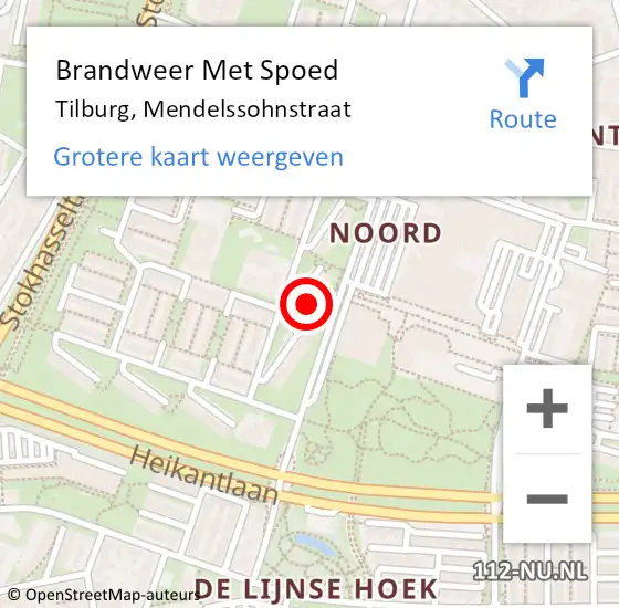 Locatie op kaart van de 112 melding: Brandweer Met Spoed Naar Tilburg, Mendelssohnstraat op 30 juni 2023 17:47