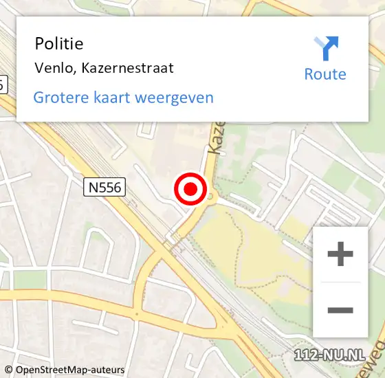 Locatie op kaart van de 112 melding: Politie Venlo, Kazernestraat op 30 juni 2023 17:54