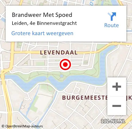 Locatie op kaart van de 112 melding: Brandweer Met Spoed Naar Leiden, 4e Binnenvestgracht op 30 juni 2023 17:57