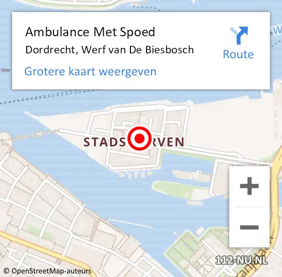 Locatie op kaart van de 112 melding: Ambulance Met Spoed Naar Dordrecht, Werf van De Biesbosch op 30 juni 2023 18:31