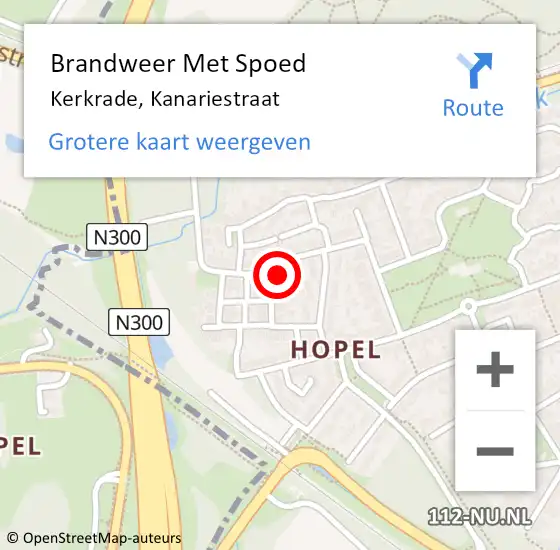 Locatie op kaart van de 112 melding: Brandweer Met Spoed Naar Kerkrade, Kanariestraat op 30 juni 2023 18:33