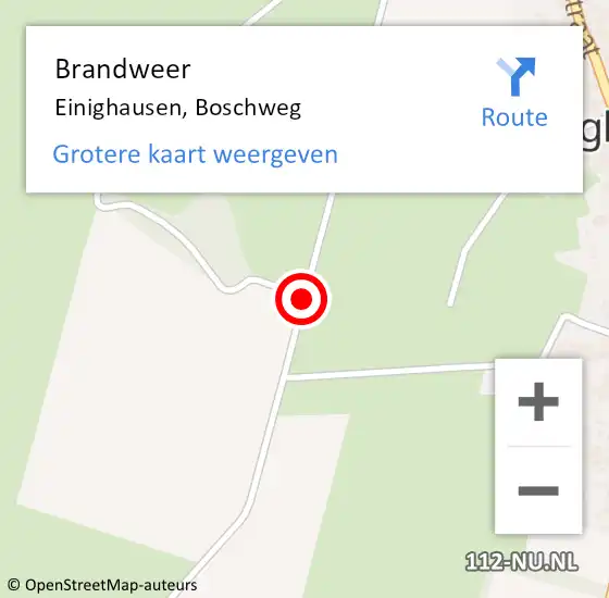 Locatie op kaart van de 112 melding: Brandweer Einighausen, Boschweg op 30 augustus 2014 23:40