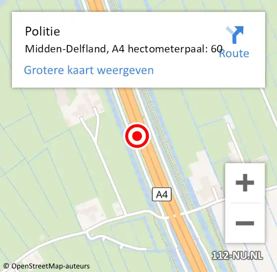 Locatie op kaart van de 112 melding: Politie Midden-Delfland, A4 hectometerpaal: 60 op 30 juni 2023 18:53
