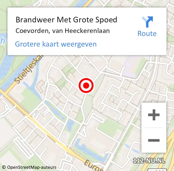 Locatie op kaart van de 112 melding: Brandweer Met Grote Spoed Naar Coevorden, van Heeckerenlaan op 30 juni 2023 18:56