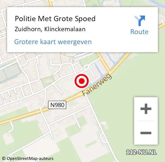 Locatie op kaart van de 112 melding: Politie Met Grote Spoed Naar Zuidhorn, Klinckemalaan op 30 juni 2023 19:05