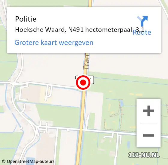 Locatie op kaart van de 112 melding: Politie Hoeksche Waard, N491 hectometerpaal: 3,1 op 30 juni 2023 19:08