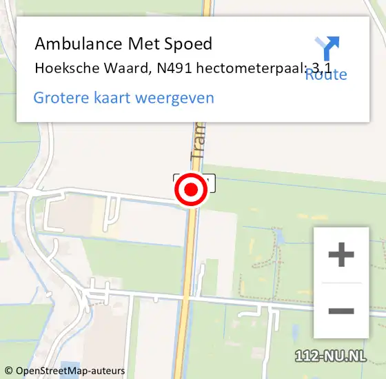 Locatie op kaart van de 112 melding: Ambulance Met Spoed Naar Hoeksche Waard, N491 hectometerpaal: 3,1 op 30 juni 2023 19:10