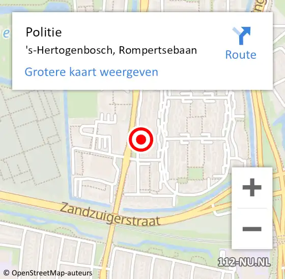 Locatie op kaart van de 112 melding: Politie 's-Hertogenbosch, Rompertsebaan op 30 juni 2023 19:22