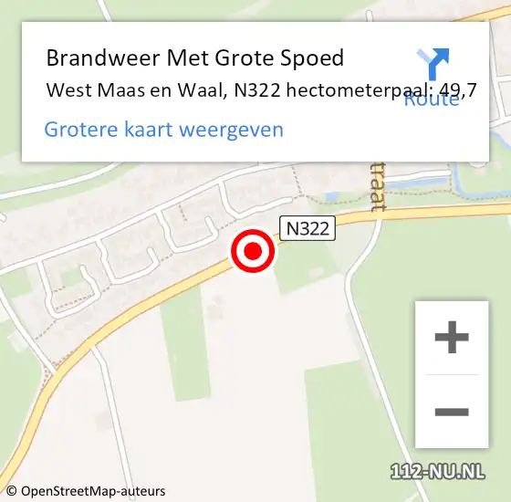 Locatie op kaart van de 112 melding: Brandweer Met Grote Spoed Naar West Maas en Waal, N322 hectometerpaal: 49,7 op 30 juni 2023 19:41