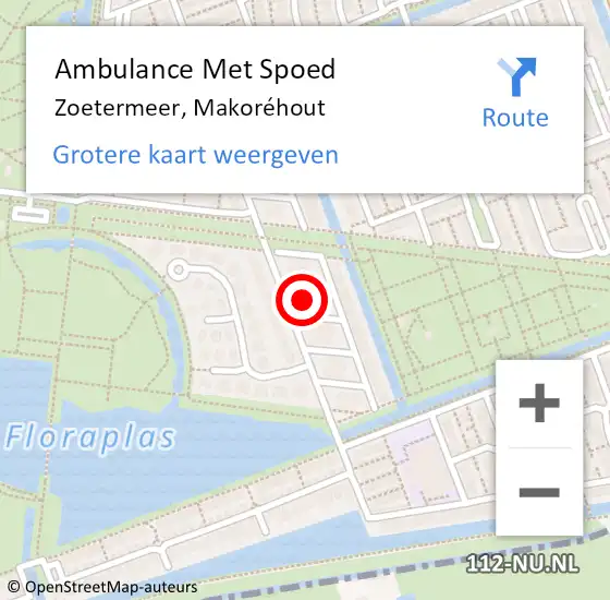 Locatie op kaart van de 112 melding: Ambulance Met Spoed Naar Zoetermeer, Makoréhout op 30 juni 2023 19:45