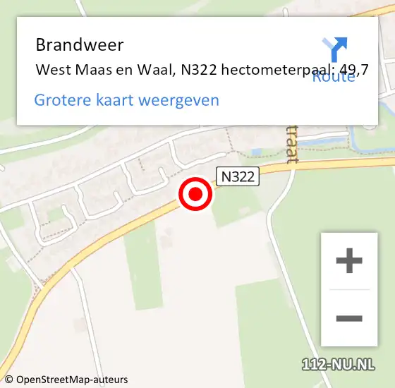 Locatie op kaart van de 112 melding: Brandweer West Maas en Waal, N322 hectometerpaal: 49,7 op 30 juni 2023 20:18