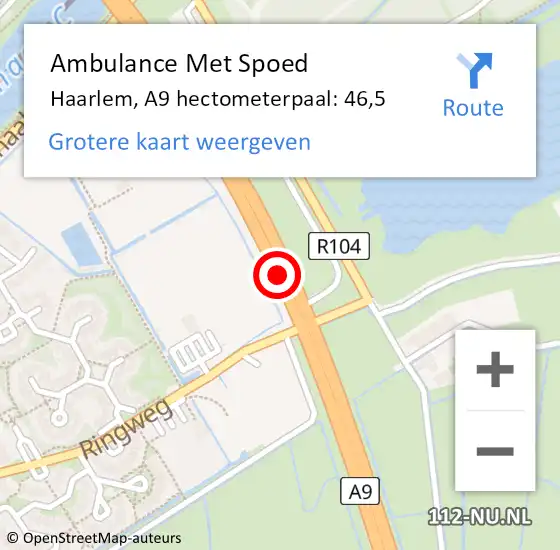 Locatie op kaart van de 112 melding: Ambulance Met Spoed Naar Haarlem, A9 hectometerpaal: 46,5 op 30 juni 2023 20:27