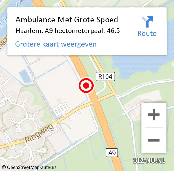 Locatie op kaart van de 112 melding: Ambulance Met Grote Spoed Naar Haarlem, A9 hectometerpaal: 46,5 op 30 juni 2023 20:29