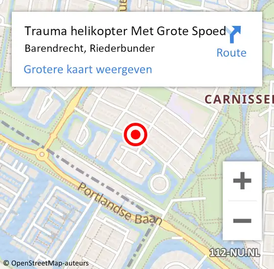 Locatie op kaart van de 112 melding: Trauma helikopter Met Grote Spoed Naar Barendrecht, Riederbunder op 30 juni 2023 21:29