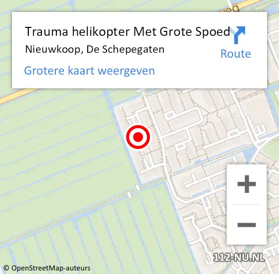 Locatie op kaart van de 112 melding: Trauma helikopter Met Grote Spoed Naar Nieuwkoop, De Schepegaten op 30 juni 2023 21:37