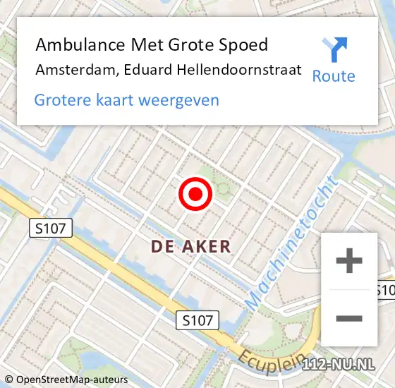 Locatie op kaart van de 112 melding: Ambulance Met Grote Spoed Naar Amsterdam, Eduard Hellendoornstraat op 30 juni 2023 21:57