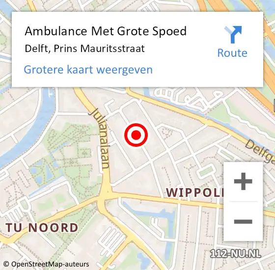 Locatie op kaart van de 112 melding: Ambulance Met Grote Spoed Naar Delft, Prins Mauritsstraat op 30 juni 2023 22:30