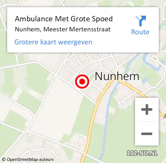 Locatie op kaart van de 112 melding: Ambulance Met Grote Spoed Naar Nunhem, Meester Mertensstraat op 30 juni 2023 22:33