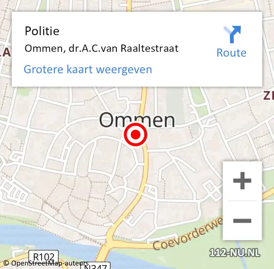 Locatie op kaart van de 112 melding: Politie Ommen, dr.A.C.van Raaltestraat op 30 juni 2023 23:07