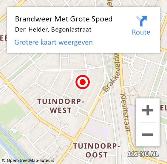 Locatie op kaart van de 112 melding: Brandweer Met Grote Spoed Naar Den Helder, Begoniastraat op 1 juli 2023 00:01