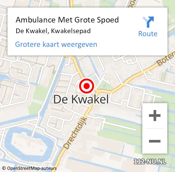 Locatie op kaart van de 112 melding: Ambulance Met Grote Spoed Naar De Kwakel, Kwakelsepad op 1 juli 2023 00:01
