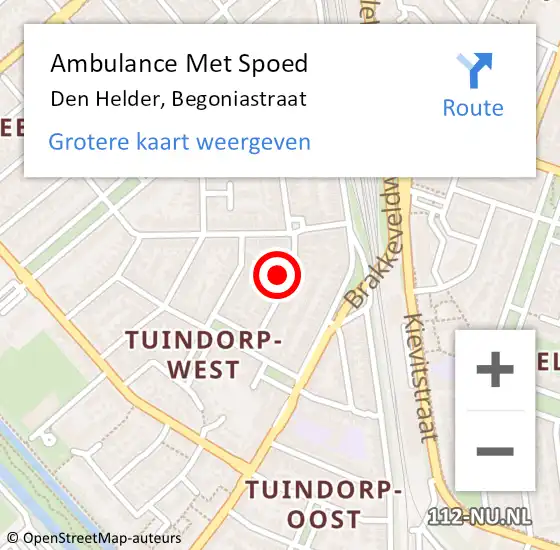 Locatie op kaart van de 112 melding: Ambulance Met Spoed Naar Den Helder, Begoniastraat op 1 juli 2023 00:11