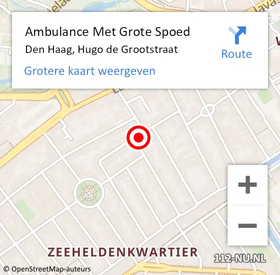 Locatie op kaart van de 112 melding: Ambulance Met Grote Spoed Naar Den Haag, Hugo de Grootstraat op 1 juli 2023 00:23