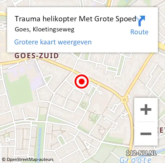 Locatie op kaart van de 112 melding: Trauma helikopter Met Grote Spoed Naar Goes, Kloetingseweg op 1 juli 2023 00:39