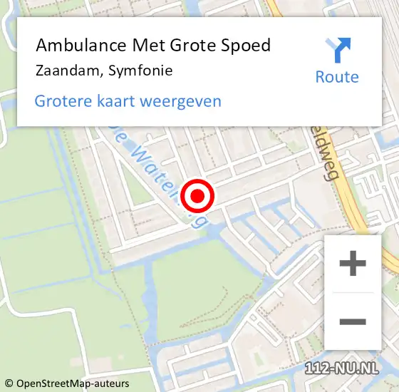 Locatie op kaart van de 112 melding: Ambulance Met Grote Spoed Naar Zaandam, Symfonie op 1 juli 2023 00:49